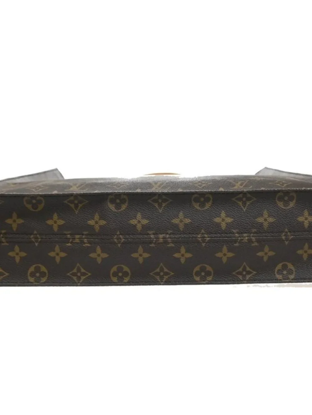 LOUIS VUITTON Logo Sac Plat Hand Tote Bag Monogram Leather Brown